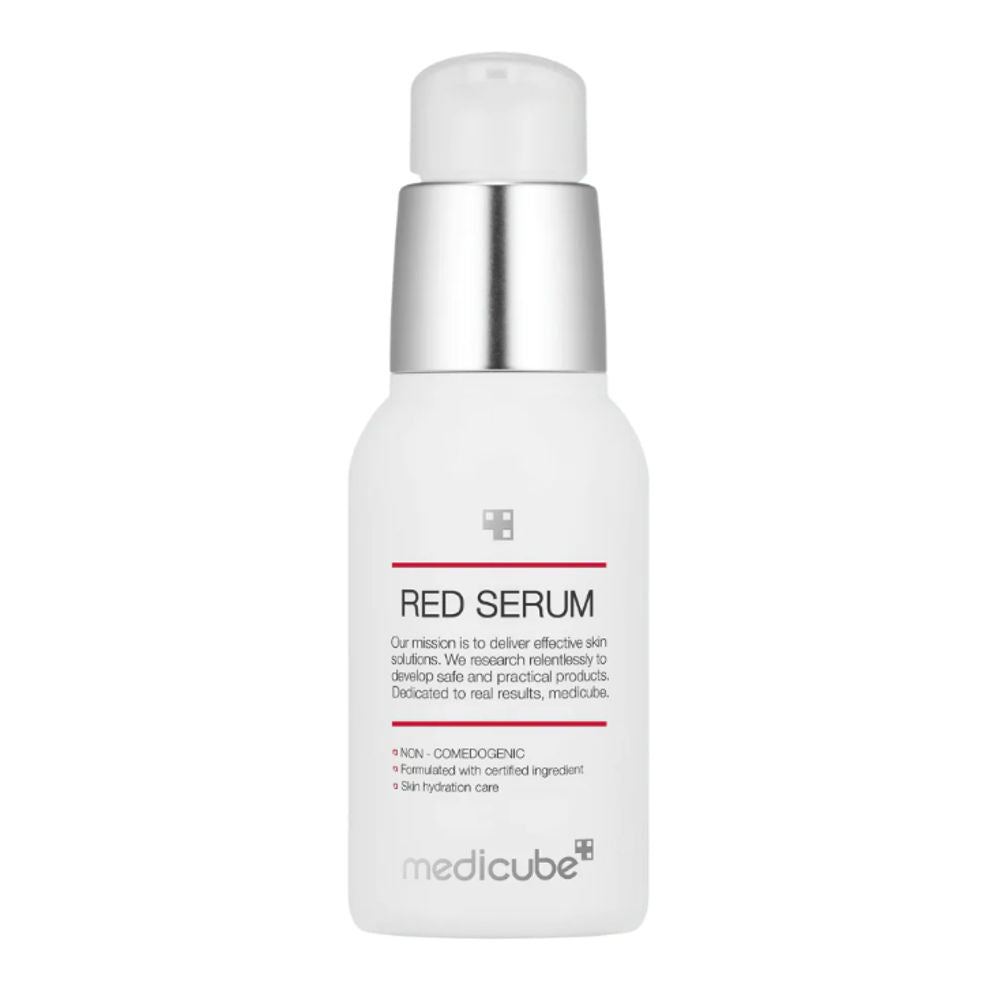 Medicube Red Serum 2.0 in eleganter упаковка, perfekt für unreine Haut mit Niacinamid und Teebaumextrakt.