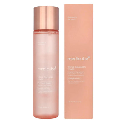 Medicube Triple Collagen Toner in einer eleganten Verpackung für reife Haut und feuchtigkeitsspendende Pflege.