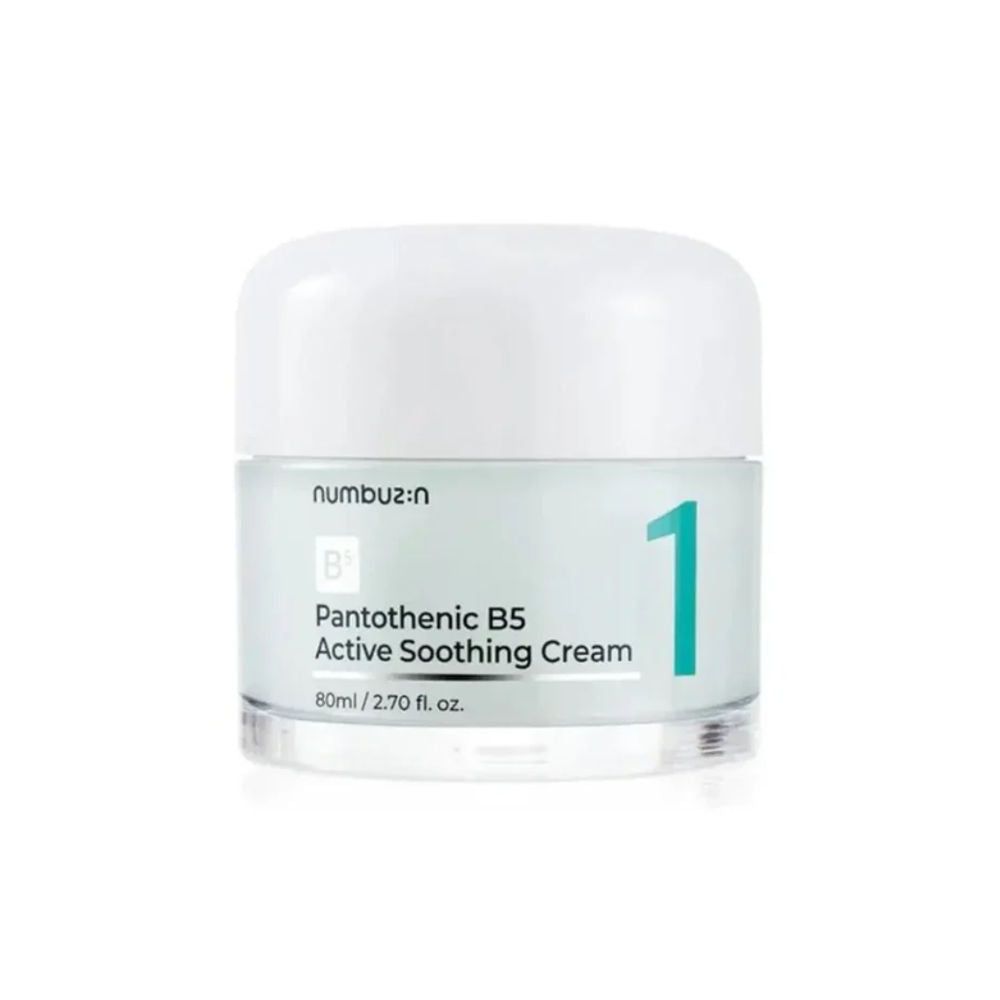 Numbuzin No.1 Pantothenic B5 Active Soothing Cream in einer eleganten Tube für empfindliche Haut.