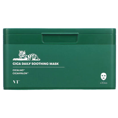 VT Cosmetics Cica Daily Soothing Mask mit Centella Asiatica für empfindliche Haut und intensive Feuchtigkeit. 30 Stück.