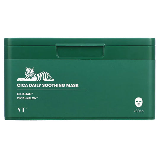 VT Cosmetics Cica Daily Soothing Mask mit Centella Asiatica für empfindliche Haut und intensive Feuchtigkeit. 30 Stück.