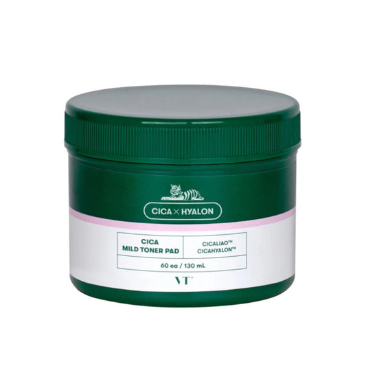 VT Cosmetics Mild Toner Pads in einer Packung mit 60 exfolierenden Pads für sanfte Hautpflege.