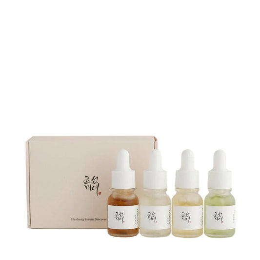 Beauty of Joseon Hanbang Serum Discovery Kit mit 4 kleinen Flaschen für natürliche koreanische Hautpflege.