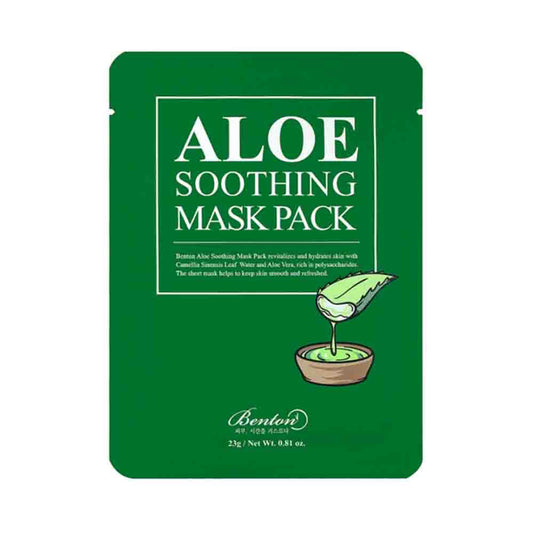 Benton Aloe Soothing Mask in grüner Verpackung, ideal für feuchtigkeitsspendende Hautpflege.