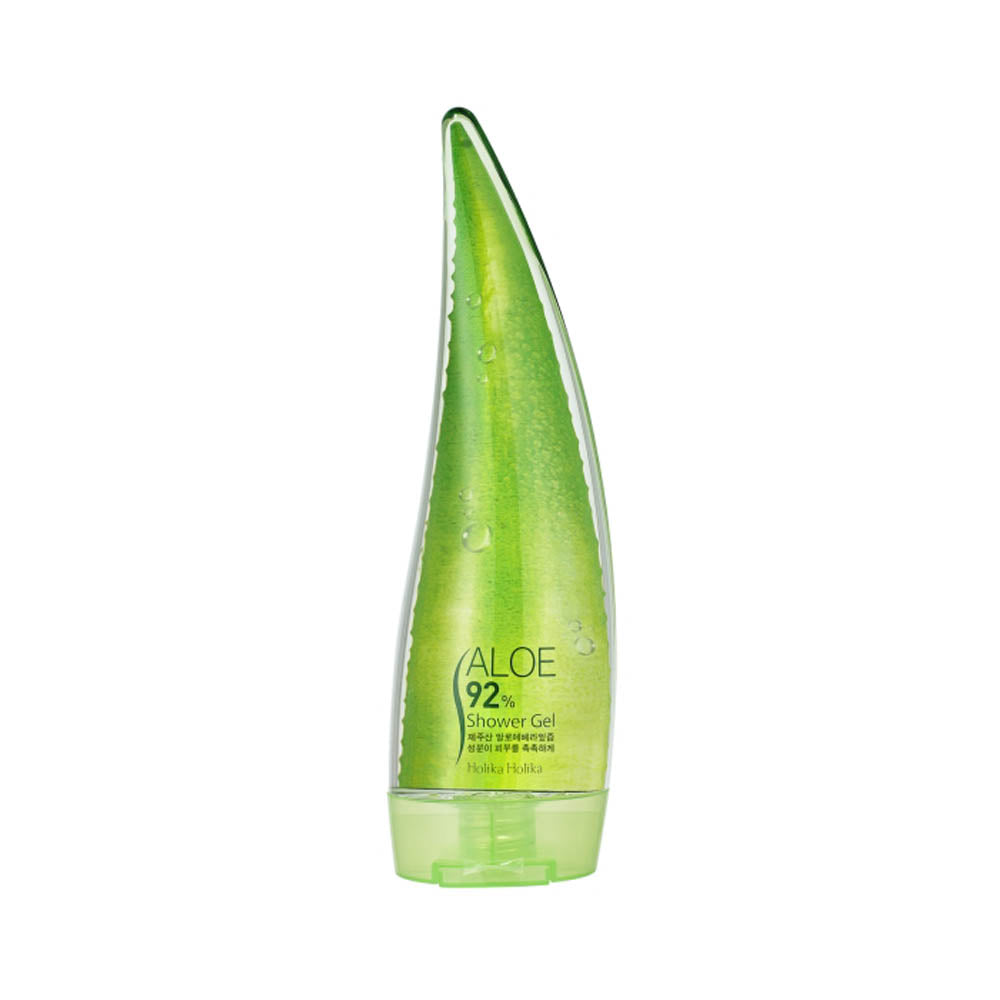 Holika Holika Aloe Duschgel in einer blauen Flasche mit Aloe Vera für feuchtigkeitsspendende Pflege.