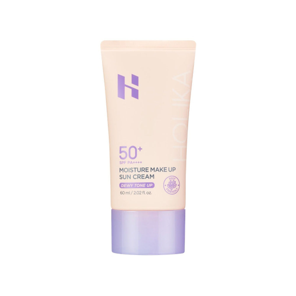 Holika Holika Moisture Make Up Sun Cream Dewy Tone Up SPF50+ in einer eleganten Tube, idealer Sonnenschutz für makelloses Make-up.