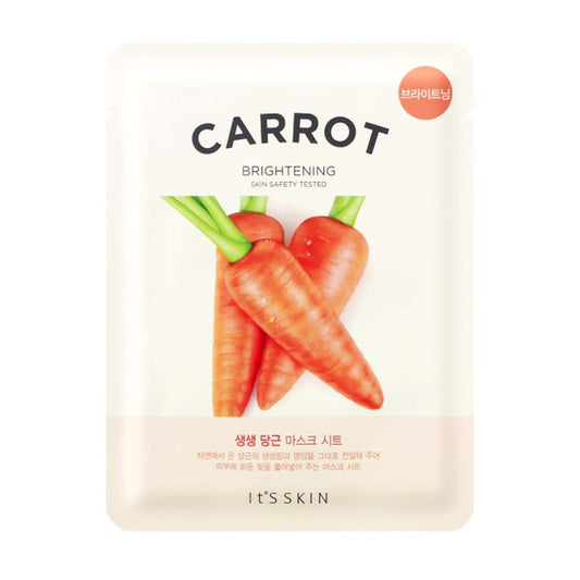 It's Skin Carrot Clear Skin Mask Sheet für strahlende Hautpflege in attraktiver Verpackung.