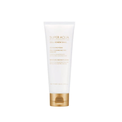 MISSHA Super Aqua Cell Renew Snail Cleansing Foam in einer eleganten Verpackung, ideal für die Hautpflege und Anti-Aging.