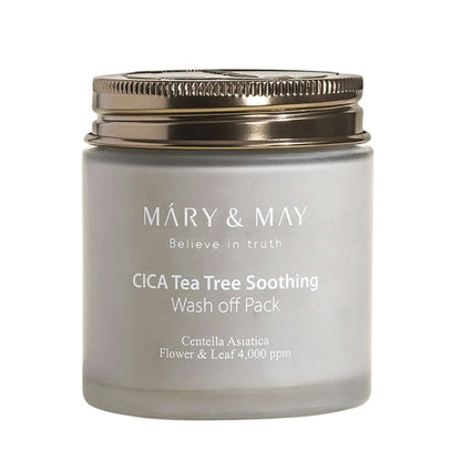 Mary & May CICA Tea Tree Soothing Wash off Pack in der Tube für die beruhigende Hautpflege mit Teebaumöl.