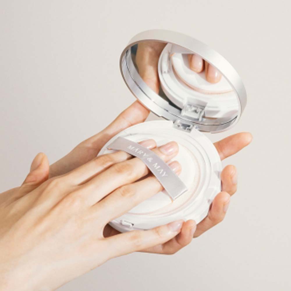 Mary&May Niacinamide Panthenol Sun Cushion in veganer Formel mit SPF50+ für optimalen Sonnenschutz.