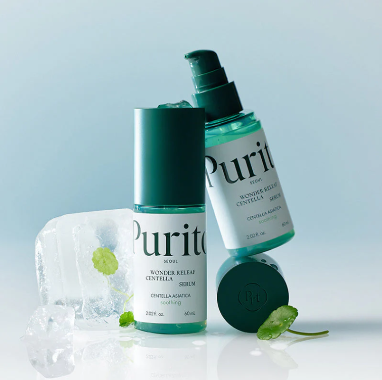 Detailansicht des Purito Centella Serums, das sanft die Haut beruhigt und feuchtigkeitsspendende Inhaltsstoffe bietet.