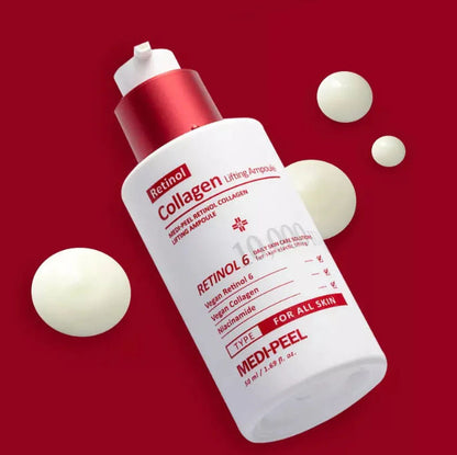 Nahaufnahme der Medi-Peel Ampulle, die die goldene Textur des Retinol Serums zur Hautstraffung zeigt.