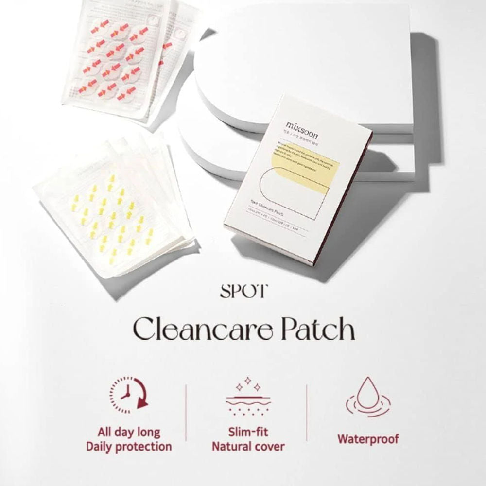 Detailansicht der Mixsoon Spot Clean Care Patch Verpackung, die Hautpflege für gezielte Unreinheiten bietet.