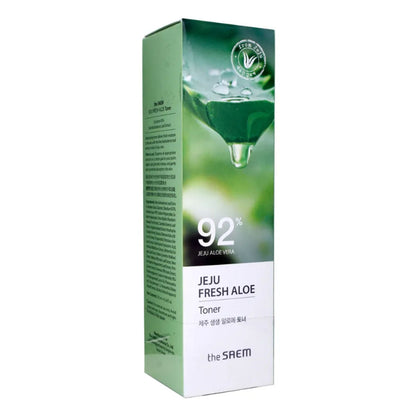 the SAEM Jeju Fresh Aloe Toner in einer transparenten Flasche, ideal für sensible Haut und natürliche Hautpflege.