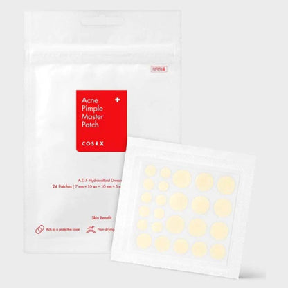 COSRX Acne Pimple Master Patch in einer Packung mit 24 Hydrocolloid Pflastern zur Behandlung von Hautunreinheiten.