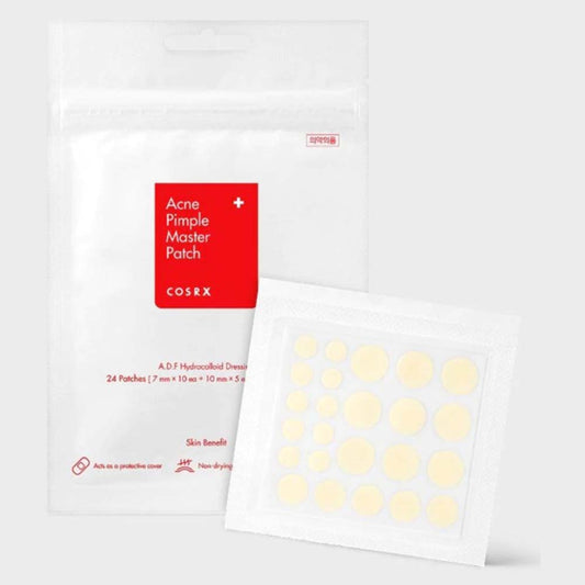 COSRX Acne Pimple Master Patch in einer Packung mit 24 Hydrocolloid Pflastern zur Behandlung von Hautunreinheiten.