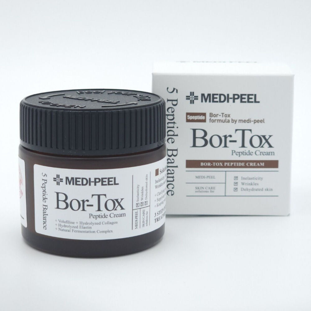 Detailaufnahme der MEDI-PEEL Peptide Tox Bor Cream, reich an Hyaluronsäure für jugendliche Haut.