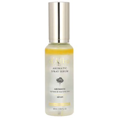 Detailaufnahme des d'Alba weißen Trüffelserums, das antioxidative Hautpflege mit feuchtigkeitsspendendem Spray vereint.