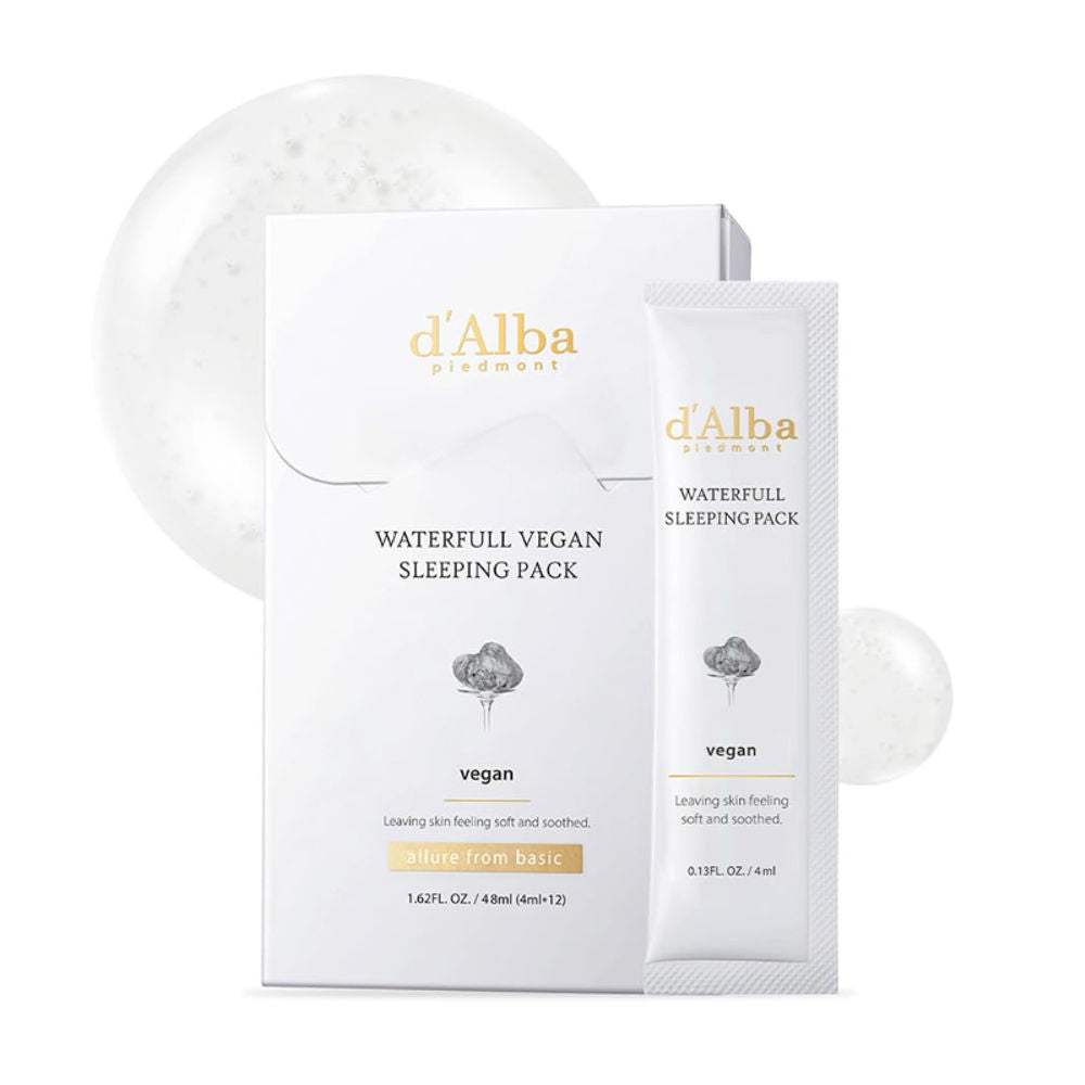 Detailansicht der d'Alba Waterfull Vegan Sleeping Pack Tube mit veganer Hyaluronsäure für optimalen Hautschutz.