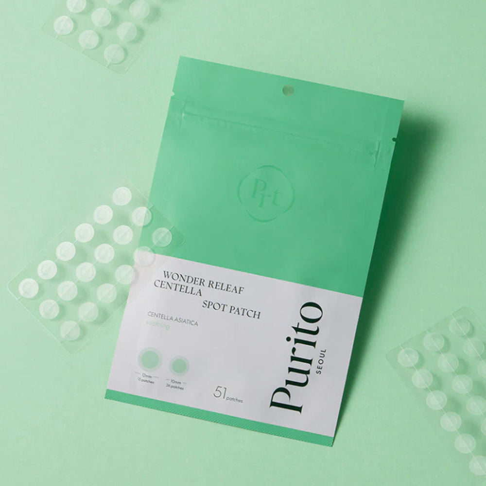 Nahaufnahme der Hydrocolloid-Patches von Purito, perfekt für die gezielte Pickelbehandlung.