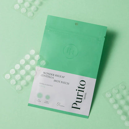 Nahaufnahme der Hydrocolloid-Patches von Purito, perfekt für die gezielte Pickelbehandlung.