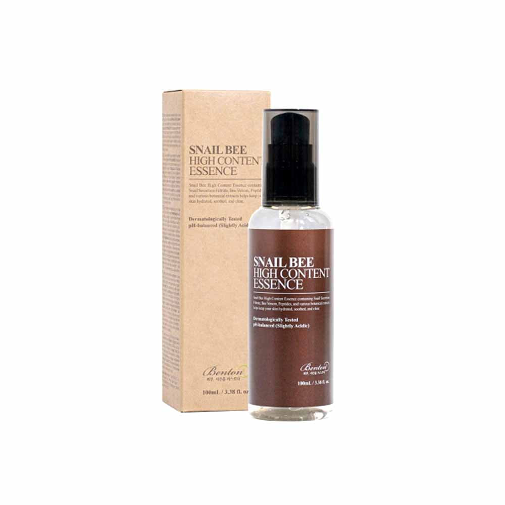Detailaufnahme der Benton Snail Bee High Content Essence mit aufklappbarer Verpackung.