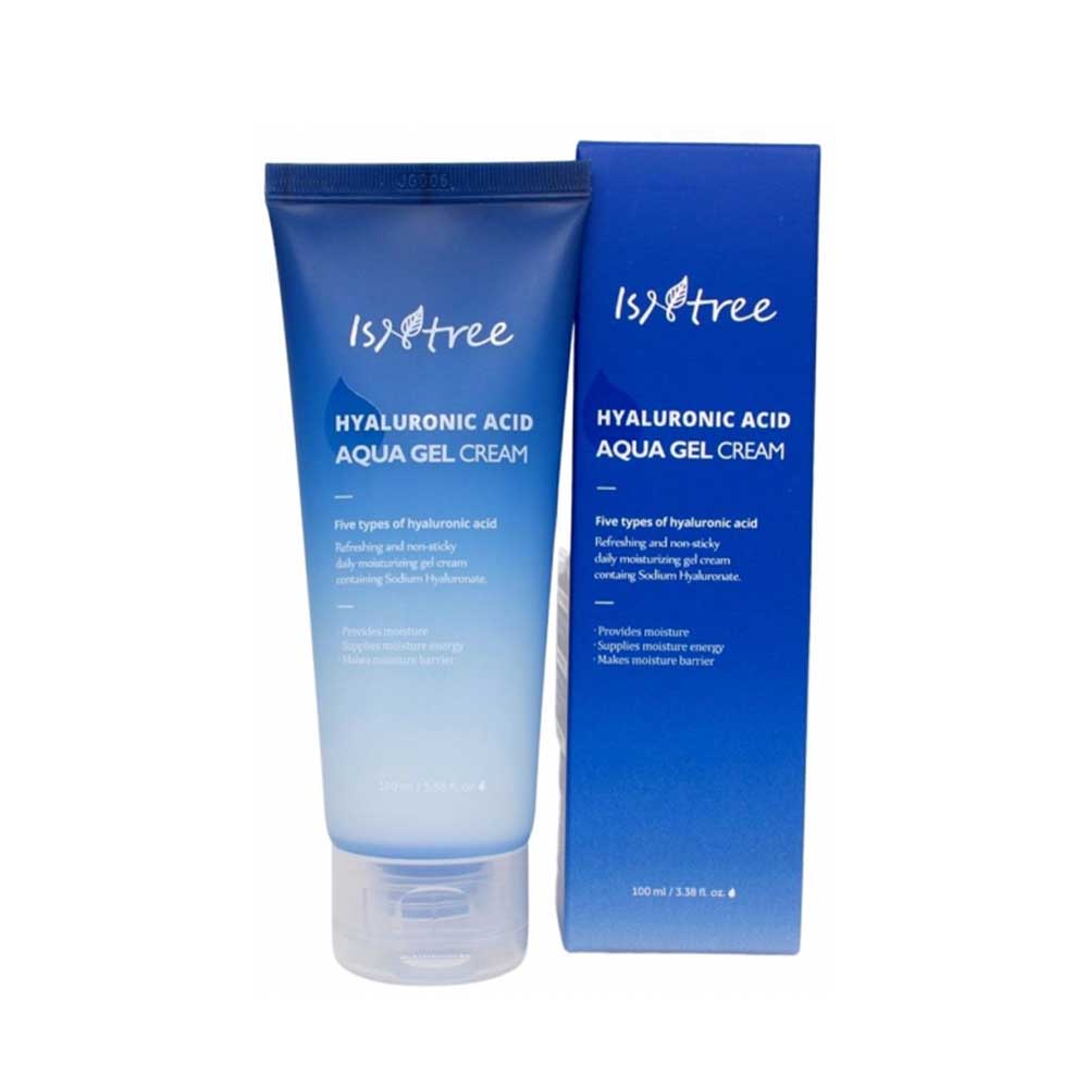 Nahaufnahme der Isntree Aqua Gel Creme, die leichte Textur und die frische Verpackung zeigt, perfekt für Koreanische Kosmetik.