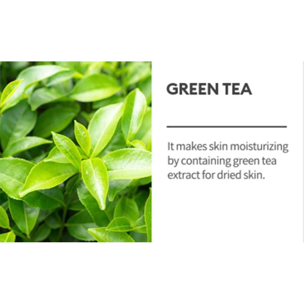 Anwendung der MISSHA Grüntee Sheet Mask, die die Haut mit Feuchtigkeit versorgt und erfrischt.