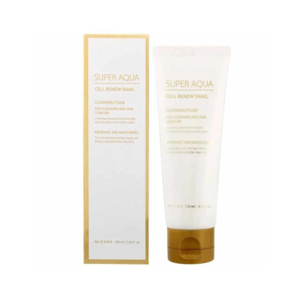 Der MISSHA Reinigungsschaum zeigt die Tube, die reichhaltige Schneckencreme für sanfte Reinigung enthält.