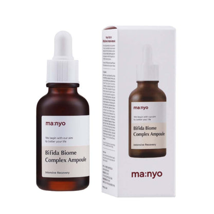 Bifida Biome Complex Ampoule von ma:nyo in eleganter Glasflasche für optimale Hautpflege und Anti-Aging-Effekte.