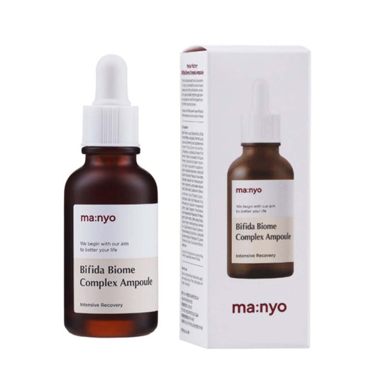 Bifida Biome Complex Ampoule von ma:nyo in eleganter Glasflasche für optimale Hautpflege und Anti-Aging-Effekte.