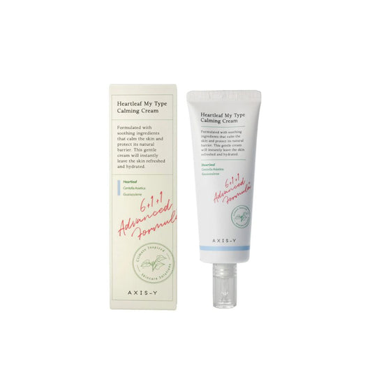 AXIS-Y I Heartleaf My-Type Calming Cream in eleganter Verpackung, ideal für beruhigende Hautpflege.
