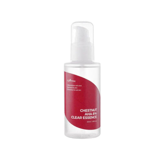 Isntree Chestnut AHA 8% Clear Essence in eleganter Flasche, ideal für sanftes Peeling und Hautpflege.