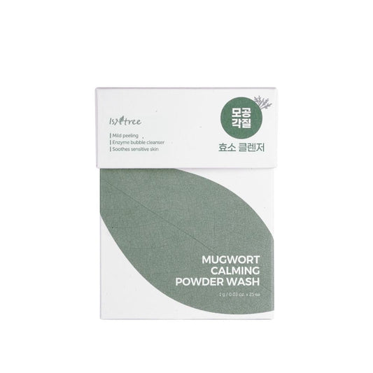 Isntree Mugwort Calming Powder Wash, sanfte Gesichtsreinigung für empfindliche Haut in der Verpackung.