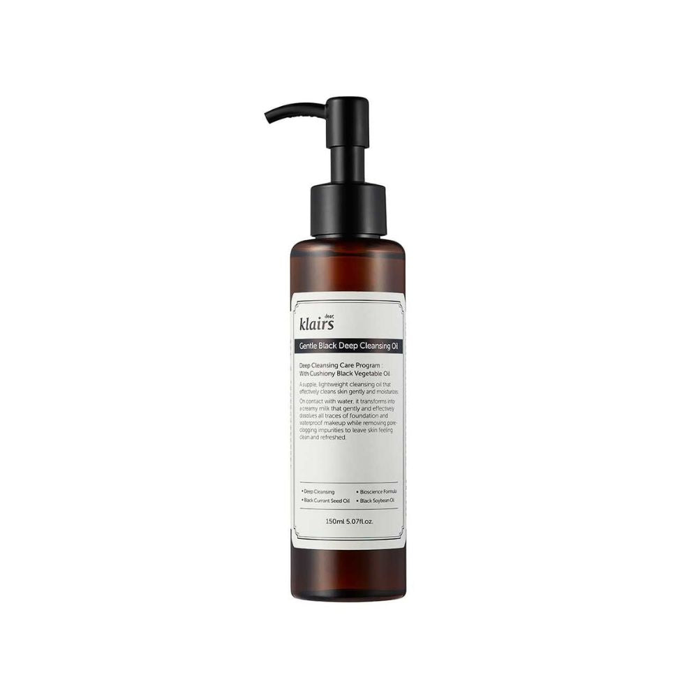 Klairs Gentle Black Deep Cleansing Oil in einer eleganten Flasche, ideal für gesunde Haut.