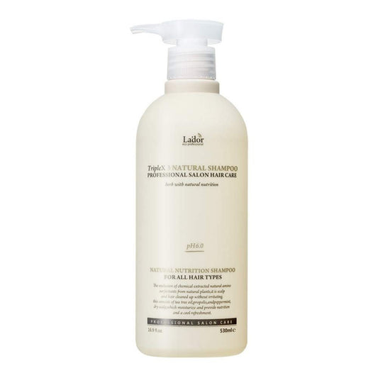 LADOR TripleX3 Natural Shampoo in 530ml Flasche, ideal für natürliche Haarpflege mit Teebaumöl.