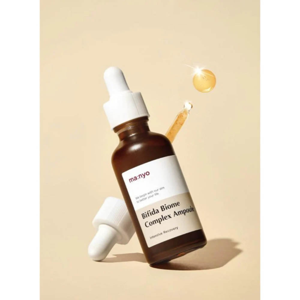 Verpackung der ma:nyo Bifida Biome Complex Ampoule, zeigt die ansprechende K-Beauty Designästhetik.