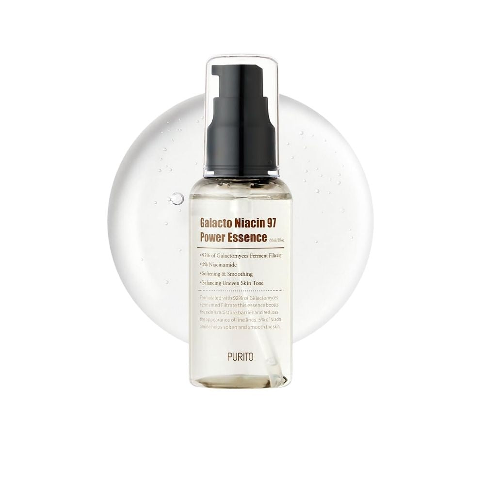 PURITO Galacto Niacin 97 Power Essence in einer eleganten Flasche für gezielte Hautpflege mit Niacinamid und Galactomyces.