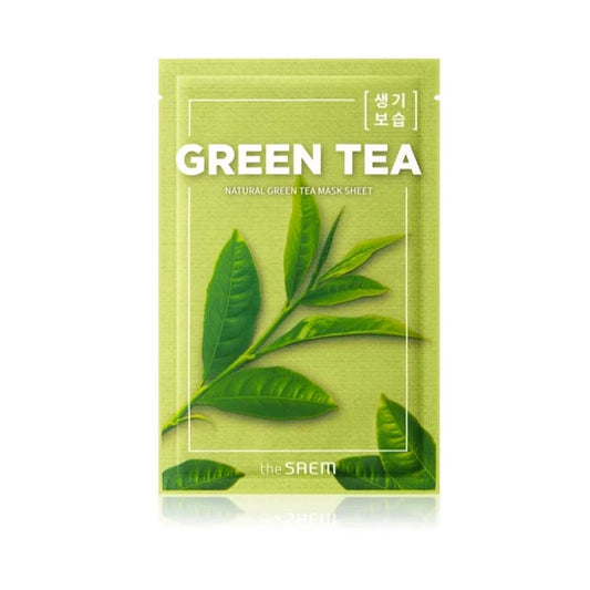 Naturverbundene Green Tea Sheet Maske von THE SAEM für intensive Feuchtigkeit und Hautberuhigung.