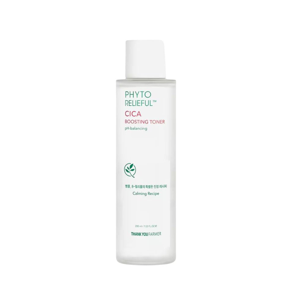 Thank You Farmer Phyto Relieful Cica Boosting Toner in einer eleganten Flasche für empfindliche Haut.