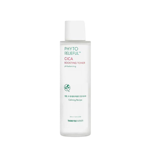Thank You Farmer Phyto Relieful Cica Boosting Toner in einer eleganten Flasche für empfindliche Haut.