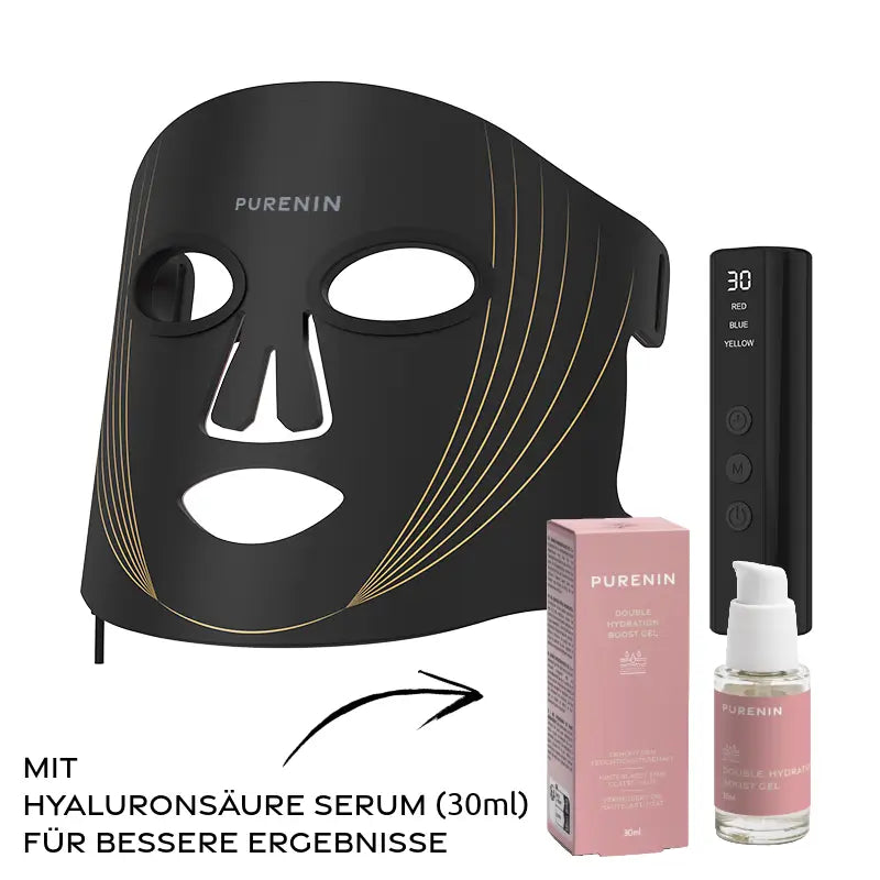 Anwendung der ekovita LED Lichttherapie Maske, die für strahlende Haut sorgt bei entspannender Behandlung.