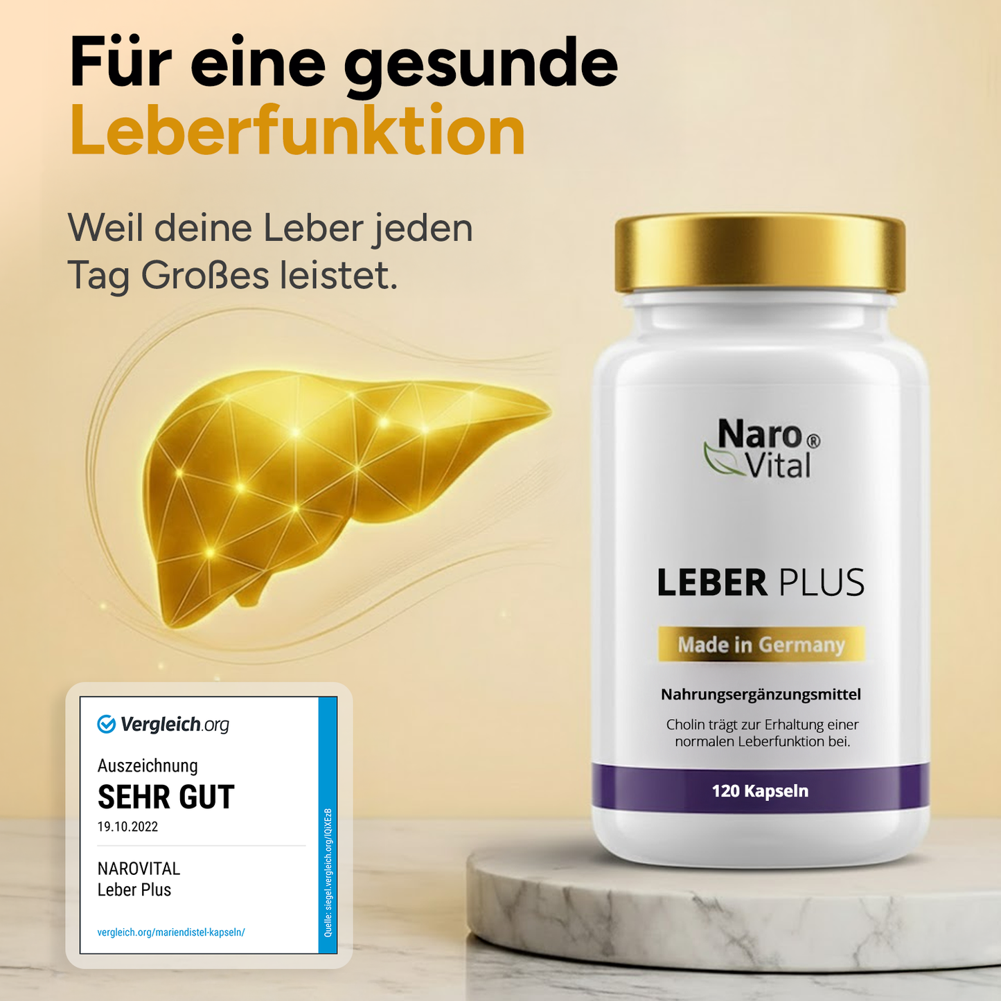 Detaillierte Ansicht des Leber Plus Nahrungsergänzungsmittels mit Mariendistel.