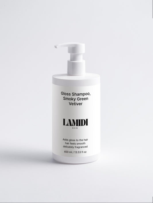 Gloss Shampoo in Smoky Green Vetiver Flasche – natürliche Haarpflege von ekovita und Lamidibeauty.