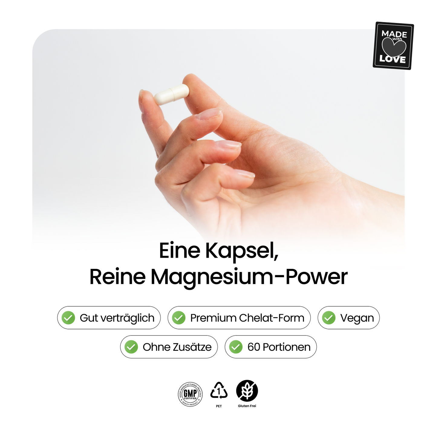 Magnesiumglycinat Kapseln 250 mg – hochdosiert, vegan
