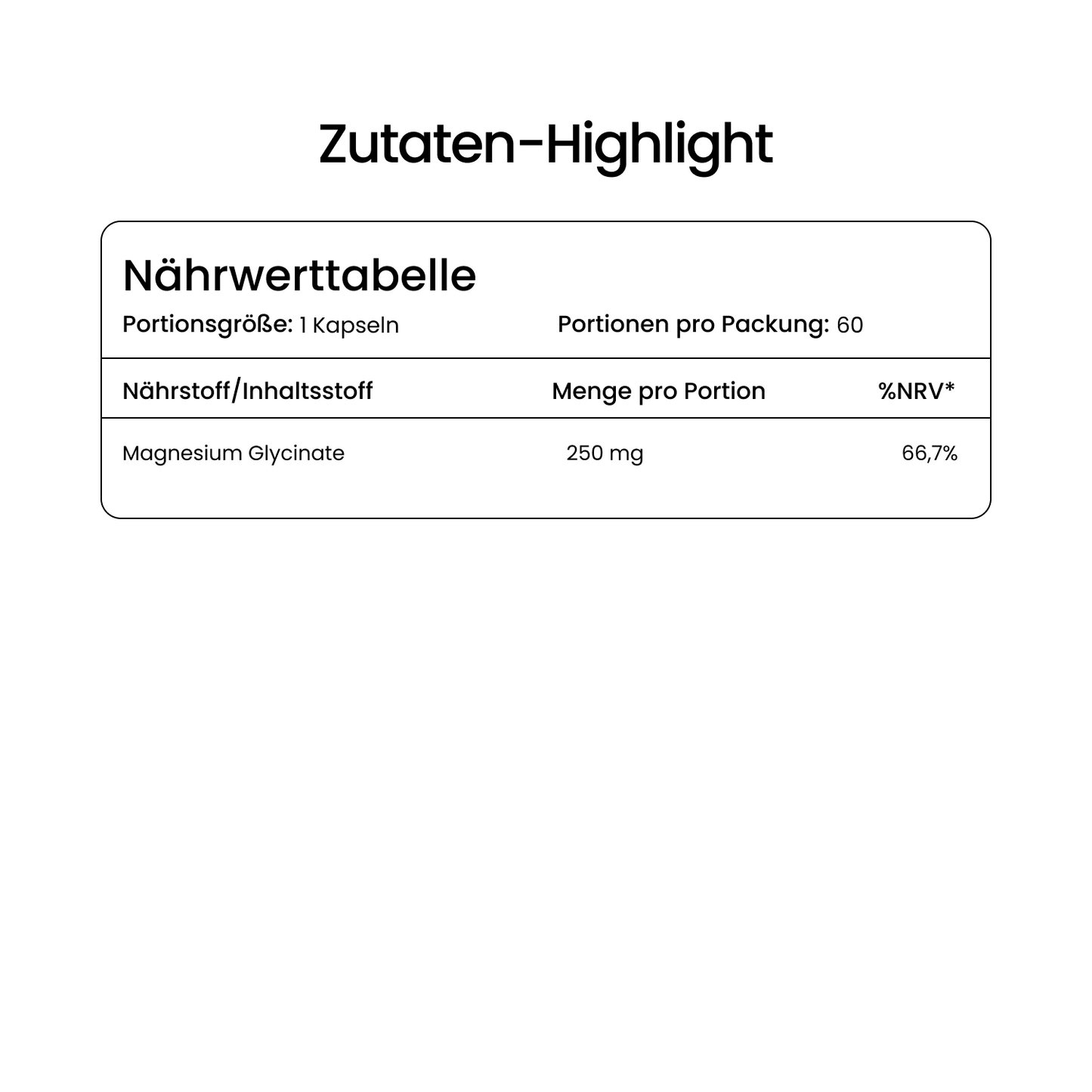 Magnesiumglycinat Kapseln 250 mg – hochdosiert, vegan