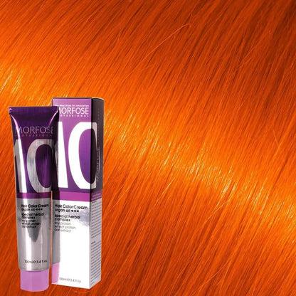 Verpackung der Morfose Haarfarbe mit Arganöl, elegant gestaltet für ansprechende Präsentation.