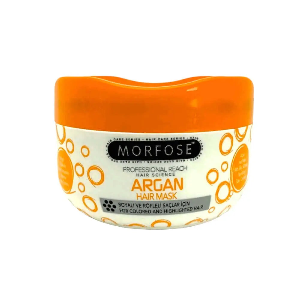 Morfose Argan Haarmaske in eleganter Verpackung für intensive Haarpflege mit Arganöl.