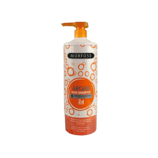 Morfose Argan Shampoo in eleganter Flasche, ideal für die Pflege von trockenem Haar mit Arganöl.