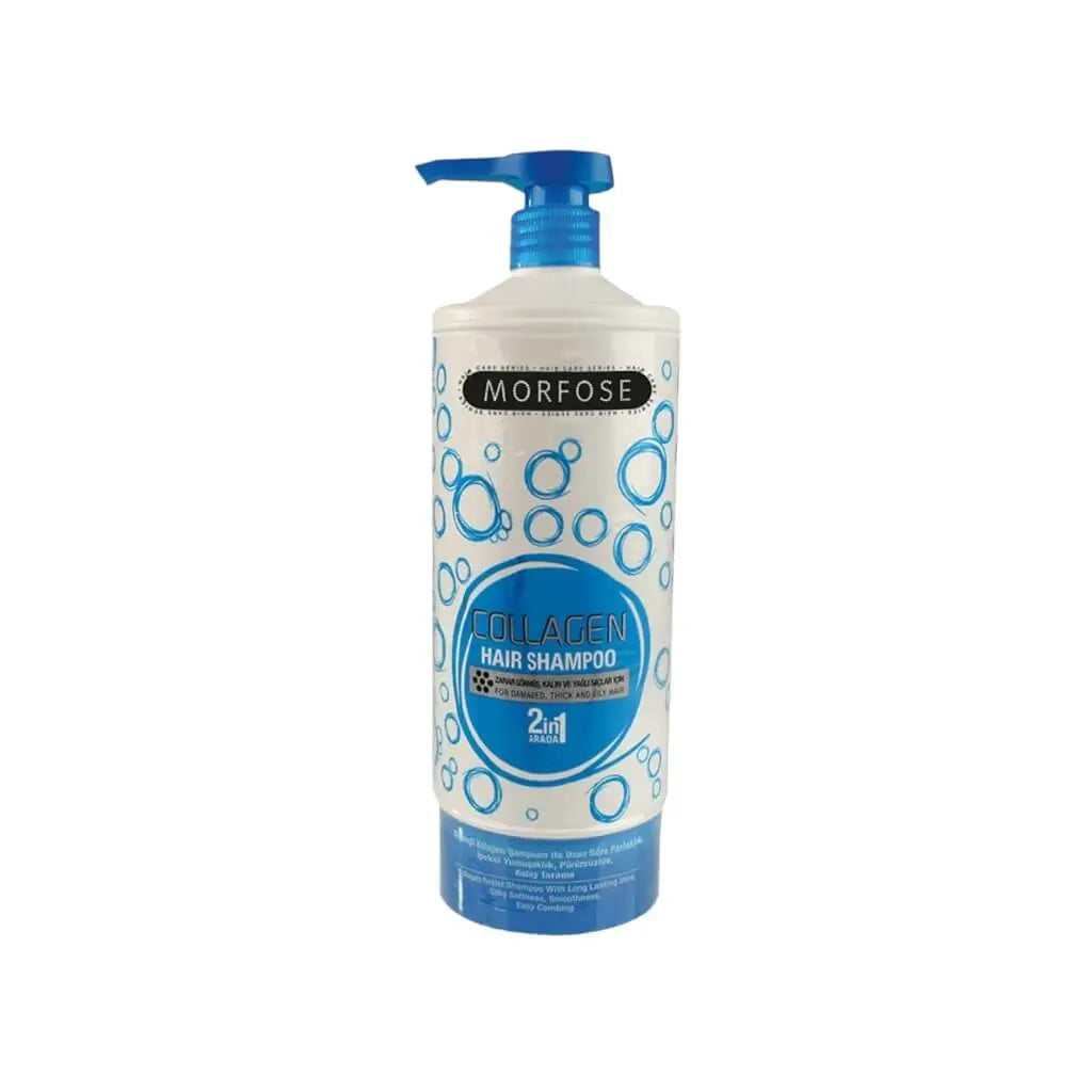 Morfose Collagen Shampoo von hairOne in eleganter Flasche, inspirierend für gesunde Haare.